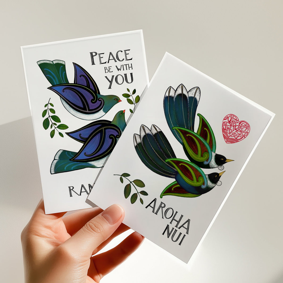new zealand greeting card with tui and aroha nui