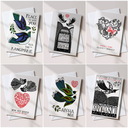 new zealand bird art with te reo maori set of six greeting cards