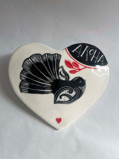 Ceramic Heart - Aroha Piwakawaka