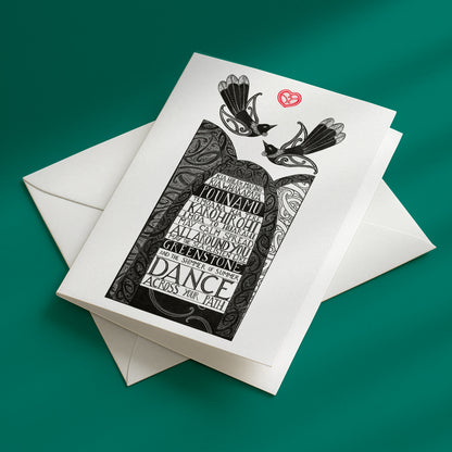 New zealnd greeting card with a karakia blessing and tui birds