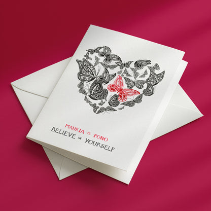 New Zealand Greeting card with butterfly design andte reo maori mauria te pono believe in yourself