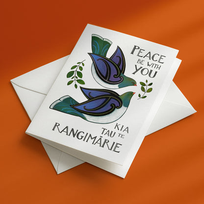 New Zealandn Greeting card with kereru design and rangimarie , peace 
