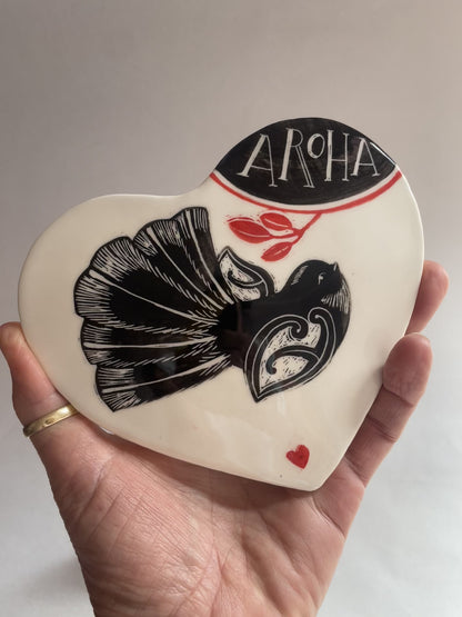 Ceramic Heart - Aroha Piwakawaka