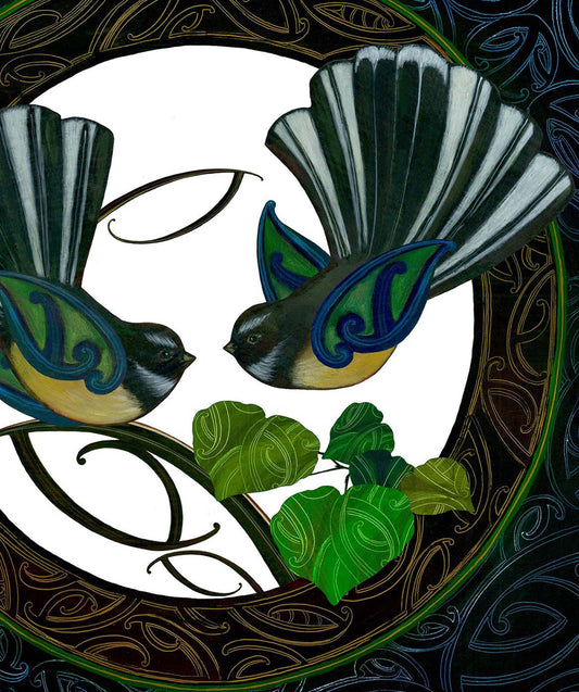 Piwakawaka Rua Fantails Art Print - Amber Smith Studio