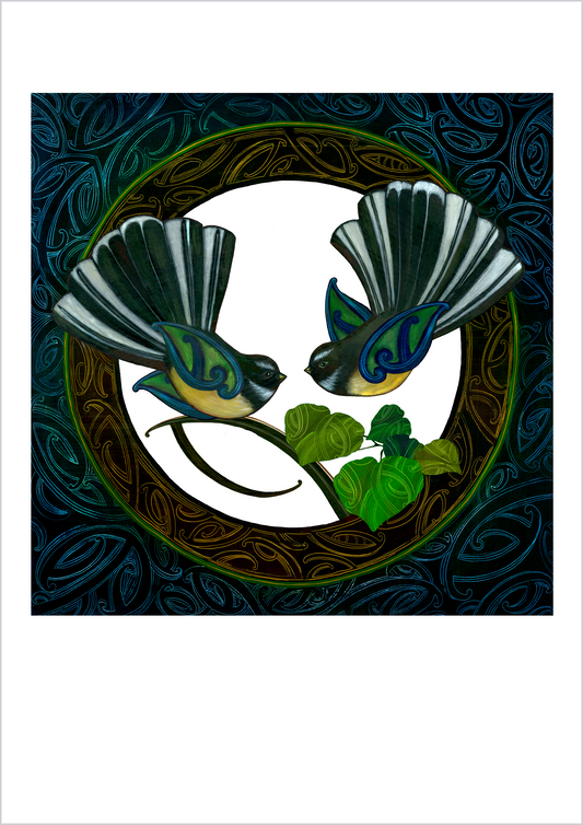 Piwakawaka Rua Fantails Art Print - Amber Smith Studio